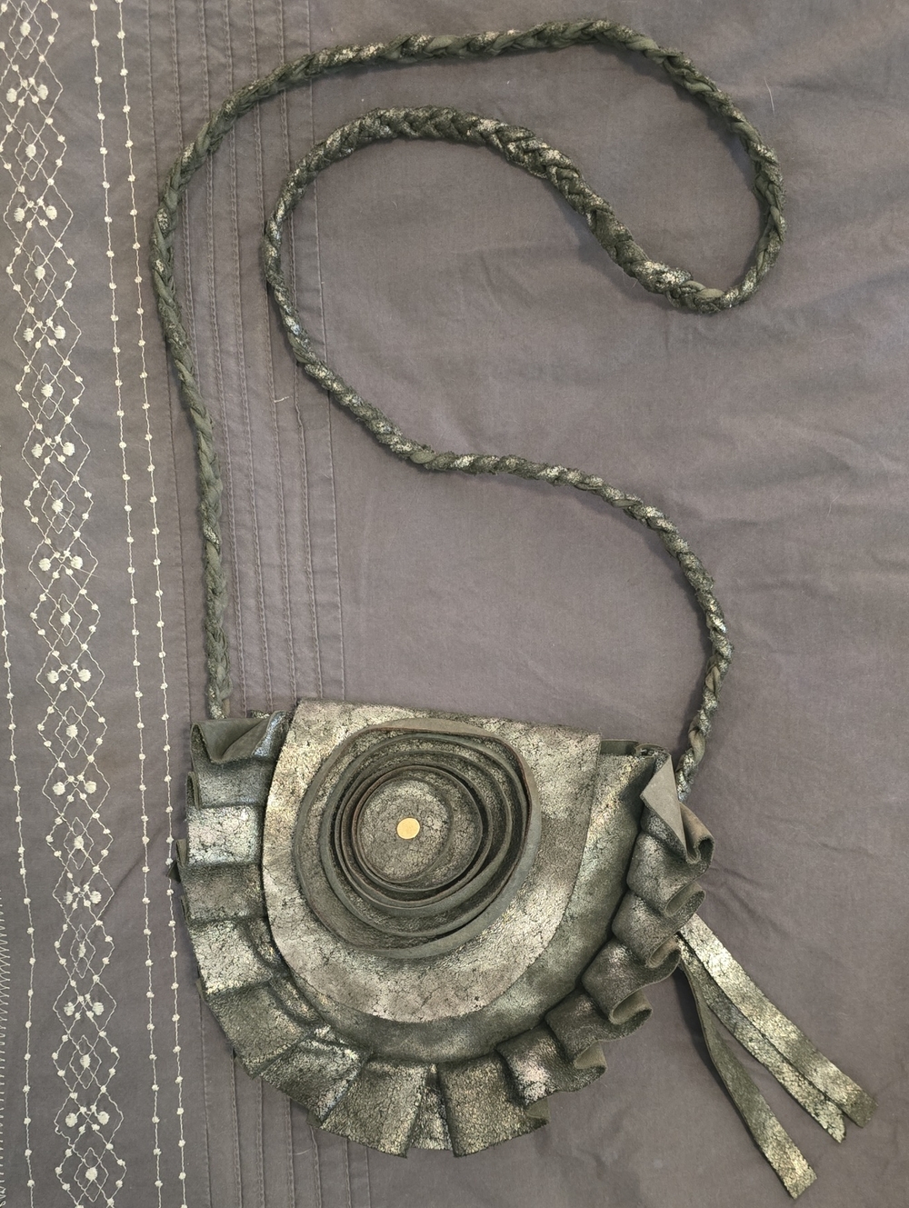 Metallic Gray Ruffled Crossbody Festival Purse